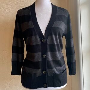 Joie black and grey striped v neck cardigan with pockets and 3/4 sleeves Sz S
